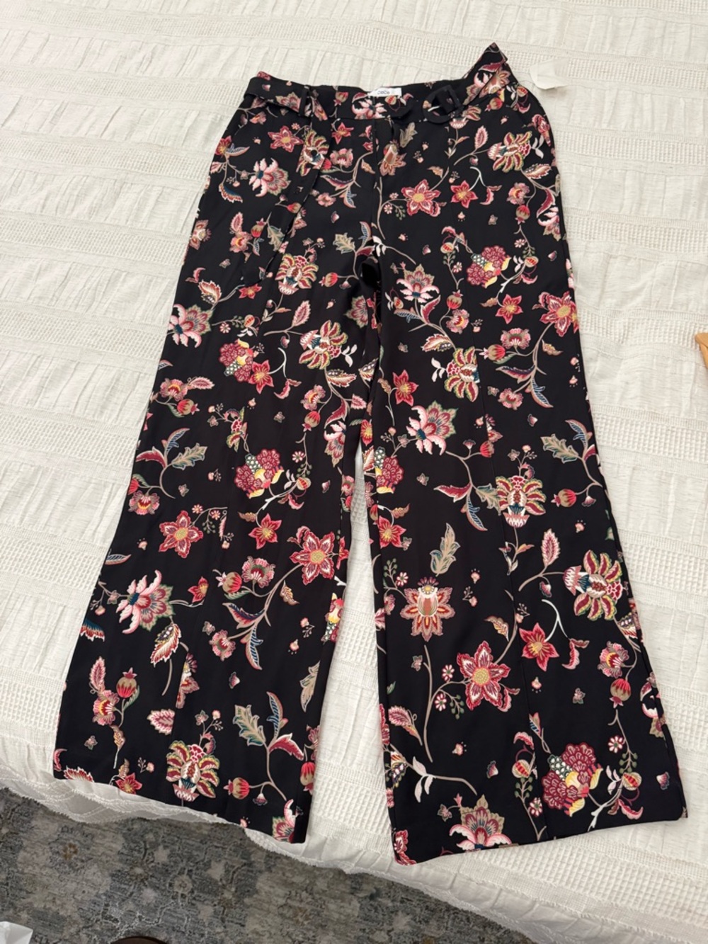 CeCe Black Wide-Leg Floral Pants